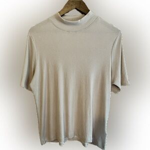 Joie Women’s Mock Ne k Short Sleeve Beige Tee